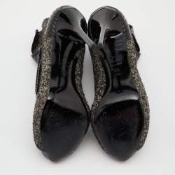 Pre Owned Alexander McQueen Grey/Black Fabric and Leather Faithful Skull Peep Toe Platform Booties Size 40