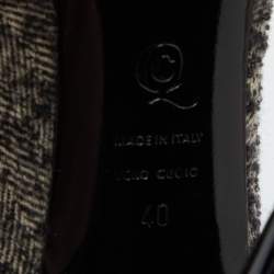 Pre Owned Alexander McQueen Grey/Black Fabric and Leather Faithful Skull Peep Toe Platform Booties Size 40