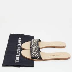 Pre Owned Jimmy Choo Black Leather Studded Flat Slides Size 38