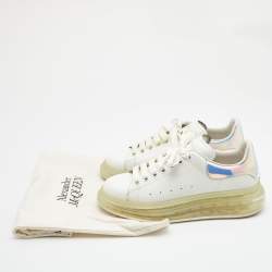 Pre Owned Alexander McQueen White Leather and Iridescent Oversized Sneakers Size 40