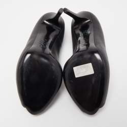 Pre Owned Alexander McQueen Black Leather Skull Platform Peep Toe Pumps Size 39