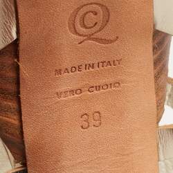 Pre Owned Alexander McQueen Gold Laser Cut Leather Strappy Platform Sandals Size 39