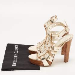 Pre Owned Alexander McQueen Gold Laser Cut Leather Strappy Platform Sandals Size 39