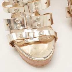 Pre Owned Alexander McQueen Gold Laser Cut Leather Strappy Platform Sandals Size 39