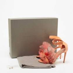 Pre Owned Alexander McQueen Orange Suede Flower Detail Ankle Strap Sandals Size 38