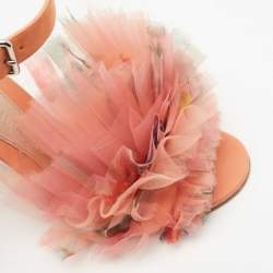 Alexander McQueen Orange Suede Flower Detail Ankle Strap Sandals Size 38
