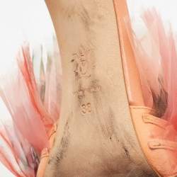 Pre Owned Alexander McQueen Orange Suede Flower Detail Ankle Strap Sandals Size 38