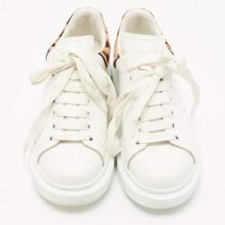 Pre Owned Alexander McQueen White Leather And Leopard Print Pony Hair Low Top Sneakers Size 38