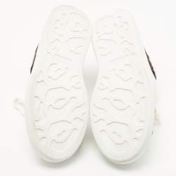 Pre Owned Alexander McQueen White Leather And Leopard Print Pony Hair Low Top Sneakers Size 38