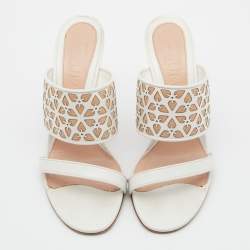 Alexander McQueen White/Beige Laser Cut Leather Sandals Size 38