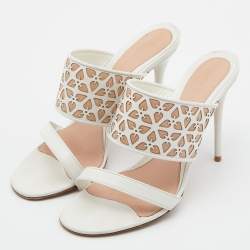 Alexander McQueen White/Beige Laser Cut Leather Sandals Size 38