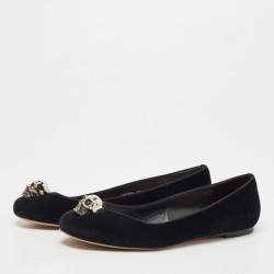 Pre Owned Alexander McQueen Black Velvet Skull City Ballet Flats Size 40