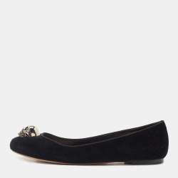 Pre Owned Alexander McQueen Black Velvet Skull City Ballet Flats Size 40