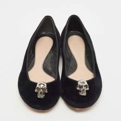 Pre Owned Alexander McQueen Black Velvet Skull City Ballet Flats Size 40