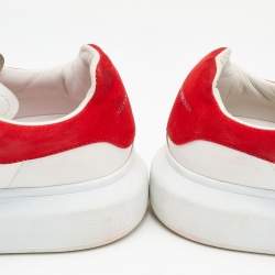Pre Owned Alexander McQueen White/Red Leather and Suede Oversized Low Top Sneakers Size 38