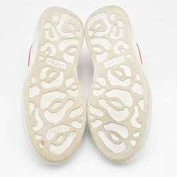 Pre Owned Alexander McQueen White/Red Leather and Suede Oversized Low Top Sneakers Size 38