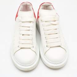 Pre Owned Alexander McQueen White/Red Leather and Suede Oversized Low Top Sneakers Size 38