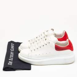 Pre Owned Alexander McQueen White/Red Leather and Suede Oversized Low Top Sneakers Size 38