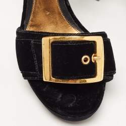 Pre Owned Alexander McQueen Black Velvet Buckle Platform Ankle Strap Sandals Size 39
