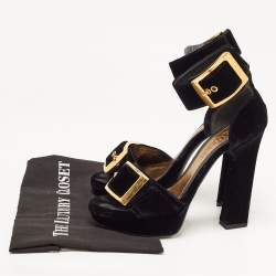 Pre Owned Alexander McQueen Black Velvet Buckle Platform Ankle Strap Sandals Size 39