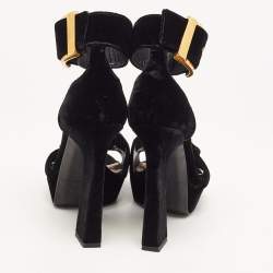 Pre Owned Alexander McQueen Black Velvet Buckle Platform Ankle Strap Sandals Size 39