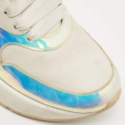Pre Owned Alexander McQueen White Leather and Iridescent PVC Chunky Sneakers Size 38