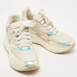 Pre Owned Alexander McQueen White Leather and Iridescent PVC Chunky Sneakers Size 38