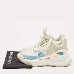 Pre Owned Alexander McQueen White Leather and Iridescent PVC Chunky Sneakers Size 38