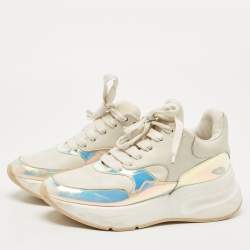 Pre Owned Alexander McQueen White Leather and Iridescent PVC Chunky Sneakers Size 38