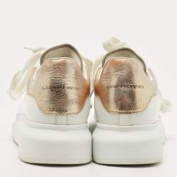 Pre Owned Alexander McQueen White/Gold Leather Oversized Sneakers Size 40