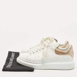 Pre Owned Alexander McQueen White/Gold Leather Oversized Sneakers Size 40