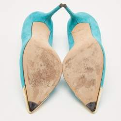 Pre Owned Alexander McQueen Blue Suede Pointed Toe Pumps Size 38
