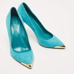 Pre Owned Alexander McQueen Blue Suede Pointed Toe Pumps Size 38