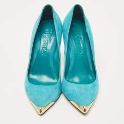 Pre Owned Alexander McQueen Blue Suede Pointed Toe Pumps Size 38