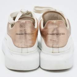 Pre Owned Alexander McQueen White/Metallic Leather Oversized Sneakers Size 39