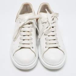 Pre Owned Alexander McQueen White/Metallic Leather Oversized Sneakers Size 39