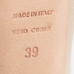 Pre Owned Alexander McQueen Beige Leather Skull Embellished Peep Toe Platform Pumps Size 39