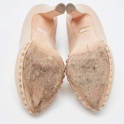 Pre Owned Alexander McQueen Beige Leather Skull Embellished Peep Toe Platform Pumps Size 39
