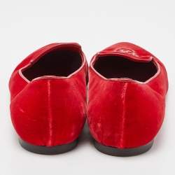 Pre Owned Alexander McQueen Red Velvet Embroidered Skull Smoking Slippers Size 38