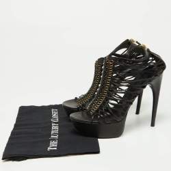 Pre Owned Alexander McQueen Black Leather Strappy Platform Sandals Size 40