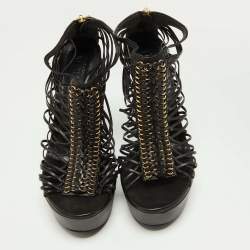 Pre Owned Alexander McQueen Black Leather Strappy Platform Sandals Size 40