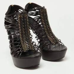 Pre Owned Alexander McQueen Black Leather Strappy Platform Sandals Size 40