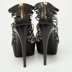 Pre Owned Alexander McQueen Black Leather Strappy Platform Sandals Size 40