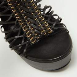 Pre Owned Alexander McQueen Black Leather Strappy Platform Sandals Size 40