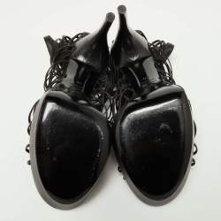 Pre Owned Alexander McQueen Black Leather Strappy Platform Sandals Size 40