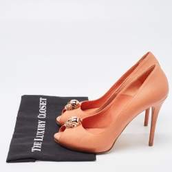 Alexander McQueen Light Orange Leather Embellished Skull Peep Toe Pumps Size 40