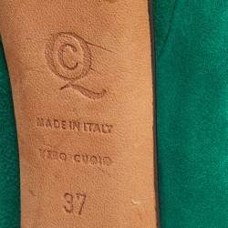 Pre Owned Alexander McQueen Green Suede Crystal Embellished Skull Studded Platform Peep Toe Pumps Size 37