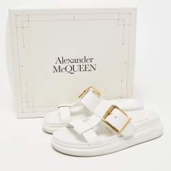 Pre Owned Alexander McQueen White Leather Slides Size 38