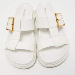 Pre Owned Alexander McQueen White Leather Slides Size 38