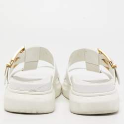 Pre Owned Alexander McQueen White Leather Slides Size 38